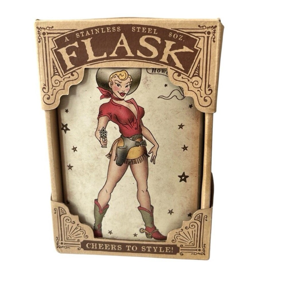 Trixie and Milo Cowgirl Stainless Steel Pocket Flask 8 oz READ